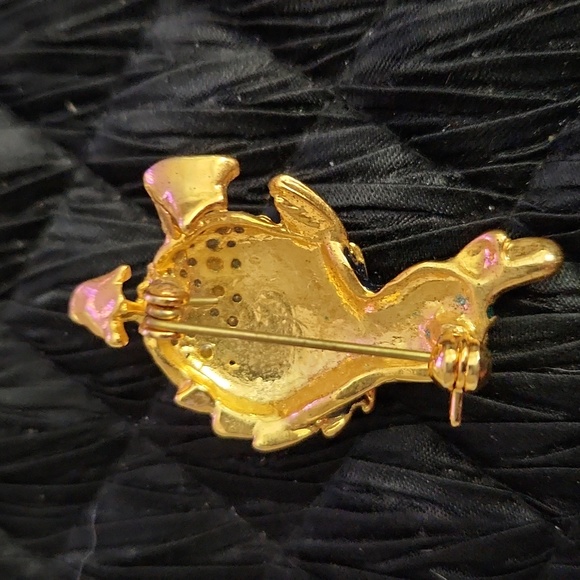 Cute Vintage penguin with red poinsettia. Rhinestones. - Picture 5 of 11